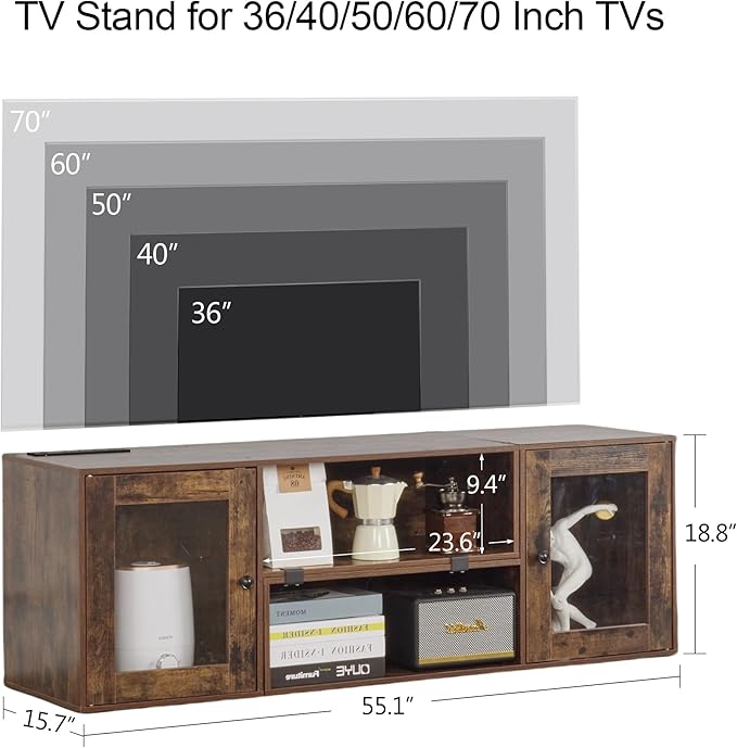 VECELO LED TV Stand for Televisions up to 70 Inchs Modern Entertainment Center with Storage, Media Console with 23 Flashing Options and 4 Customizable Modes for Living Room, Bedroom