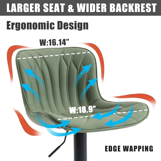 YOUNIKE Bar Stools Set of 2 Modern Swivel Counter Height Bar Chair with Back Adjustable Kitchen Island Faux Leather Padded Barstool Olive Green taburetes de bar Breakfast sillas para barra de cocina
