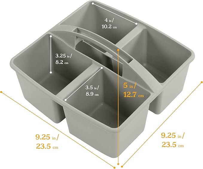 ECR4Kids 4-Compartment Medium Plastic Caddy, Multipurpose Organization, Grey, 6-Pack