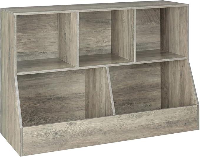 DINZI LVJ Toy Storage Organizer, Kids Bookshelf, Wood Toy Storage Cabinet, 5 Cubby Children Bookcase, 43.3" L Toddler Book Shelf for Playroom, Living Room, Nursery, Hallway, School, Gray Wash