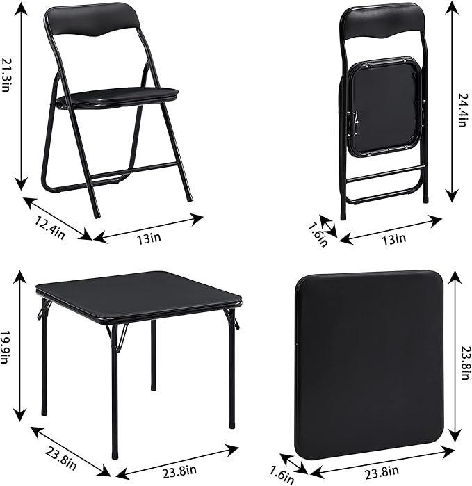 VECELO Kids Folding Activity Table and Chair Set, with Ultra Soft Padded Cushion, 3 Piece, Black