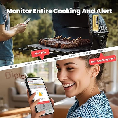 WiFi Sub-1G Wireless Meat Thermometer Unlimited Range 7 NIST Certified Sensors with Ambient Temp 2 Temp Monitoring Ways Digital Smart Base and App for BBQ, Smoker, Grill, Oven (Dual Probes)