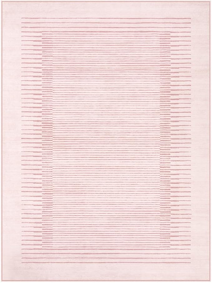 Wonnitar Striped Large Rugs for Living Room, Washable 9x12 Area Rugs for Bedroom, Non-Slip Soft Minimalist Pink Area Rug Throw Carpet for Nursery Playroom Guest Room (Pink,9' x 12')