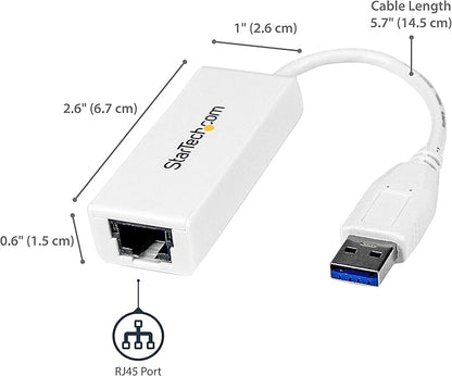 StarTech.com USB 3.0 to Gigabit Ethernet NIC Network Adapter - 10/100/1000 Network Adapter - USB to Ethernet LAN Adapter - USB to RJ45