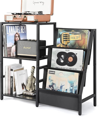 Bikoney Record Player Stand, Turntable Stand with 3-Tier Vinyl Record Storage, Record Player Table Up to 200 Albums, End Table for Records, Vinyl Record Holder