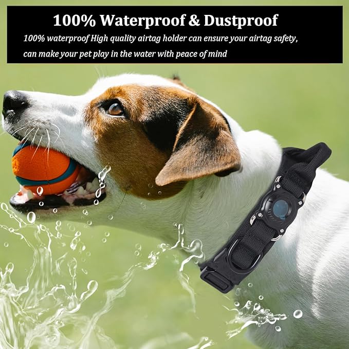 Xqpetlihai Upgraded AirTag Dog Collar Waterproof Tactical Dog Collar with AirTag Holder Heavy Duty Dog Collars for Large Dogs (Black，XL