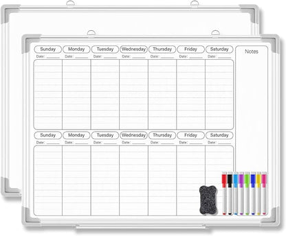 Lincia 24" x 18" Horizontal 2 Weekly Dry Erase Calendar for Wall Undated Horizontal Dry Erase Wall Calendar Planner Aluminum Frame Whiteboard for Home Office Projects Fridge
