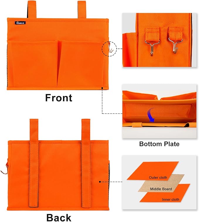 Surblue Caddy Hanging Organizer Bedside Storage Bag for Bunk and Hospital Beds, Orange, Small