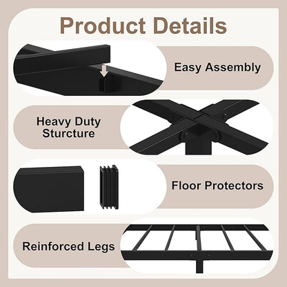 5 Inch Low Bed Frame Twin, Heavy Duty Twin Bed Frames Low Profile, No Box Spring Needed, Easy Assembly, Noise Free, Black