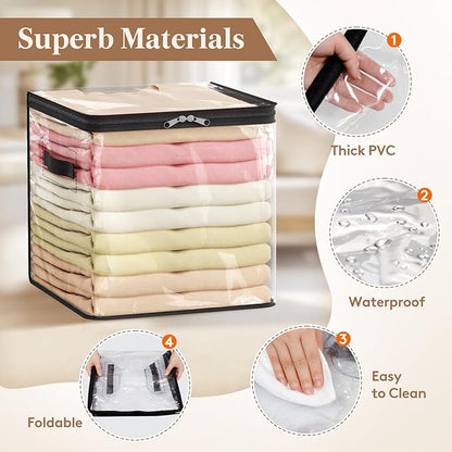 Lifewit 6 Pack Clear Clothes Storage Bags, 13 Inch Clear Cube Storage Bins, 36L Vinyl Foldable Moving Bags with Zipper, Storage Container for Sweater Sheets Yarns
