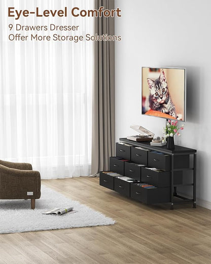 TV Stand with Mount for 32/55/65/75/85 inch TVs, Entertainment Center with 9 Fabric Drawers Dresser Storage, Height Adjustable Media Console