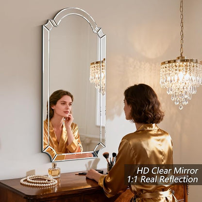 Chende Arched Full Length Mirror, 59" x 30" Large Decorative Wall Mirror with Beveled Glass Frame for Wall Decor Living Room, Bathroom, Bedroom, Dining Room, Unique Design