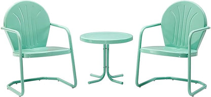 Crosley Furniture Griffith 3-Piece Outdoor Chair and Side Table Set, Retro Metal Bistro Patio Sets for Porch, Aqua