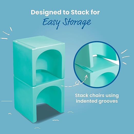 ECR4Kids Tri-Me Table and Cube Chair Set, Multipurpose Furniture, Aqua, 3-Piece