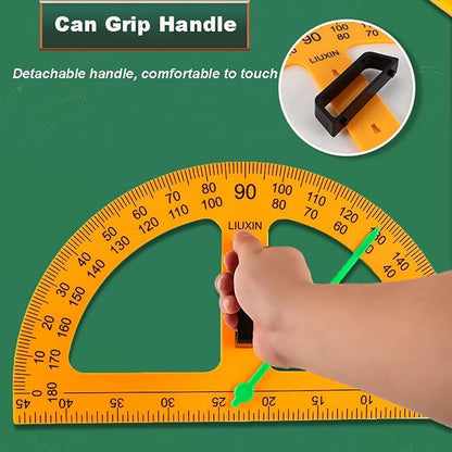 5PCS Magnetic Geometry Set, 60°45°Triangle Ruler Protractor Compass Set with Non Slip Handle, Large Geometry Ruler Drawing Tools for Teachers on Whiteboard Math Classroom