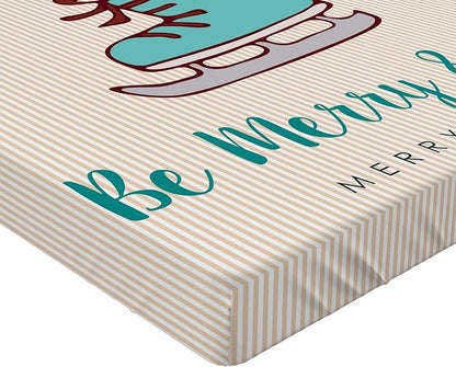 Ambesonne Christmas 2 Pack Fitted Sheet, Fox in Ice Skate Boot, Bed Cover All-Round Elastic Deep Pockets 2 Pieces, Package Contains 2 Queen Size Fitted Sheets, Beige Seafoam and Amber