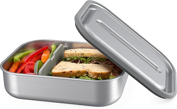 Bentgo MicroSteel Leak-Proof Lunch Box - Microwave-Safe, Oven-Safe, Bento-Style Container with Removable Divider, Airtight Lid, Sustainable Design, Odor & Stain Resistant (Stainless Steel)