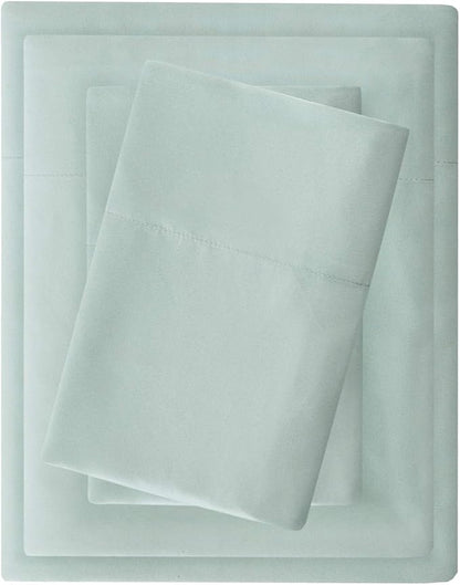 Madison Park 3M Microcell Bed Sheet Set Color Fast, Wrinkle and Stain Resistant, Soft Sheets with 16" Deep Pocket All Season, Cozy Bedding-Set, Matching Pillow Case, Cal King, Seafoam, 4 Piece