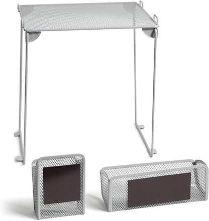 U Brands Mesh Locker Organization Kit, Includes Magnetic Cup, Folding Shelf and Bin, 3 Pieces (Grey)