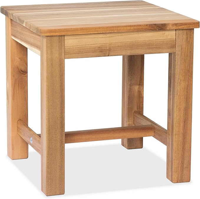 12 Inch Wooden Step Stool, Small Nature Beach Chair Under Desk, Indoor Acacia Wood Short Footstool for Living Room, Kitchen, Bathroom