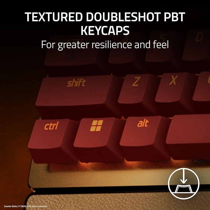 Razer Huntsman V3 Pro TKL Esports Gaming Keyboard: Analog Optical Switches Snap Tap - Rapid Trigger - Adjustable Actuation - Media Keys & Dial - PBT Keycaps - Counter-Strike 2 Edition