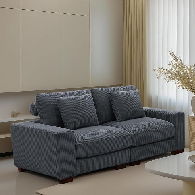 Sectional Couches for Living Room, Stylish Sectional Loveseat Sofa with Deep Seats, Living Room Furniture Home Sofa for Small Space, Cool Gray