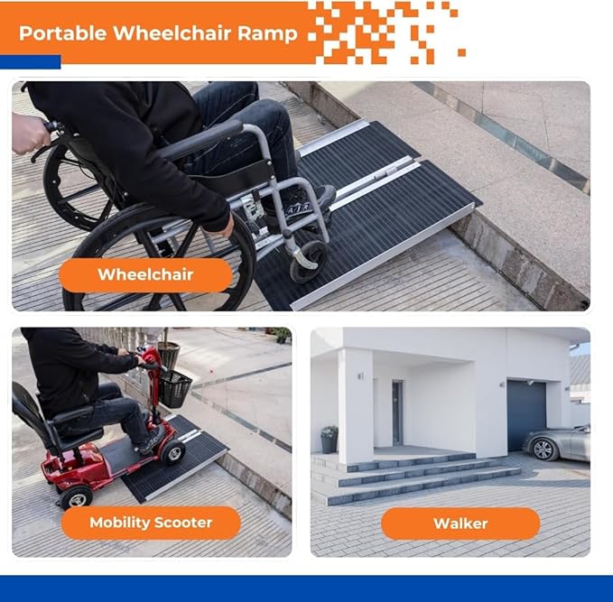 Non-Slip Wheelchair Ramp,Portable Aluminum Ramp for Wheelchairs Single Fold 600lbs for Steps Stairs and Thresholds，Stairs, Doorways, Scooter (2FT)(28.2" W x 23.6" L)