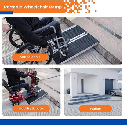 Non-Slip Wheelchair Ramp,Portable Aluminum Ramp for Wheelchairs Single Fold 600lbs for Steps Stairs and Thresholds，Stairs, Doorways, Scooter (2FT)(28.2" W x 23.6" L)