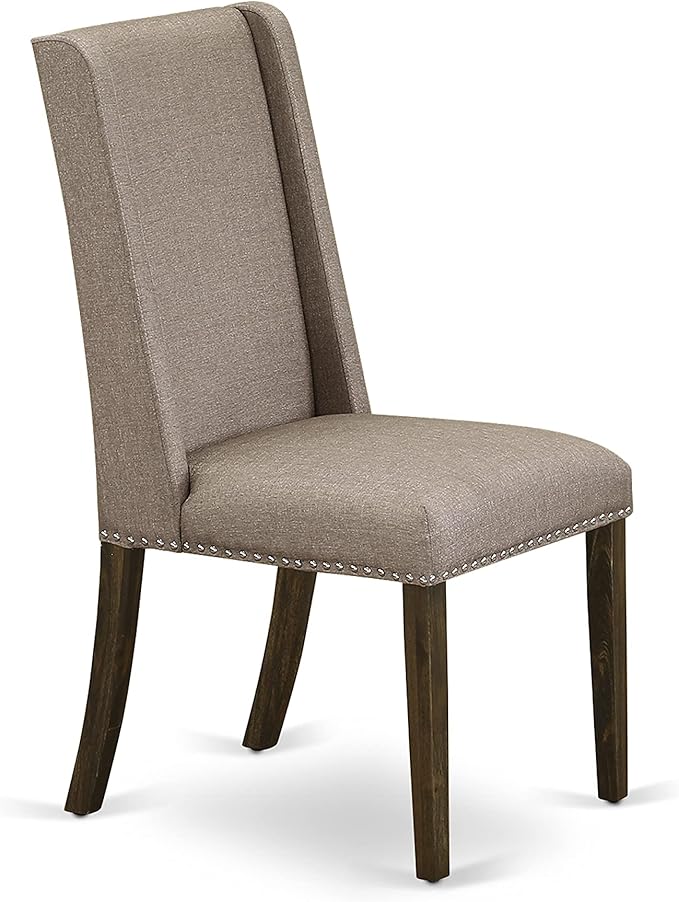 East West Furniture X777FL716-9 9 Piece Dining Table Set Includes a Rectangle Dining Room Table with X-Legs and 8 Dark Khaki Linen Fabric Parsons Chairs, 40x72 Inch, Multi-Color
