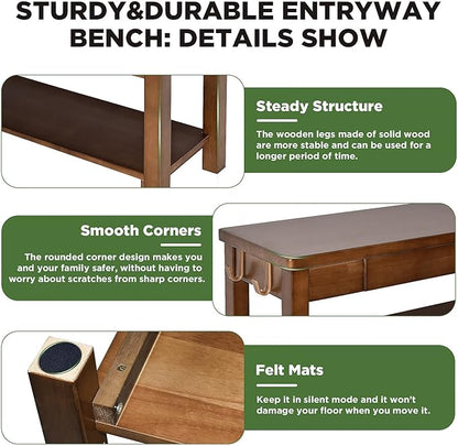 Wood Shoe Bench Entryway with Drawer: 3-Tiers Wooden Storage Shoe Rack with Bench Seat, Compact Mid-Century Modern Design for Entryway,Hallway, Closet,Front Door Entrance,Foyer Walnut 39.3"