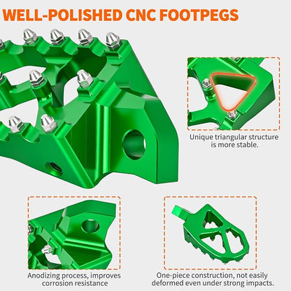 Nilight Motorcycle Foot Pegs Dirt Bike Footpegs Fit for Kawasaki KDX200 1995-2005 KDX200R 1997-2001 KDX220R 2002-2005 KDX250 1991-1994 KX125 KX250 KX500 Heavy Duty CNC Foot Rests Pegs Pedal, Green