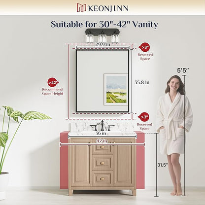 Keonjinn 30 x 36 Inch Brushed Nickel Bathroom Mirror, Beveled Rectangle Framed Mirror for Wall, Farmhouse Bathroom Vanity Mirror for Over Sink, Square Corner, Tempered Glass