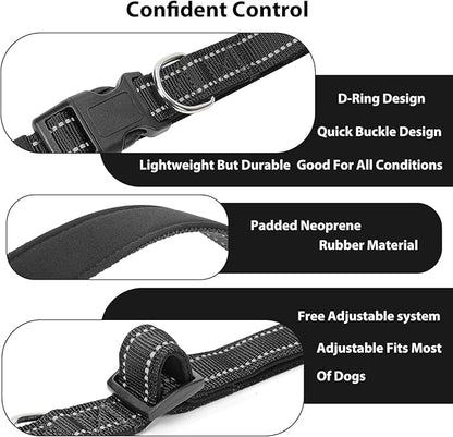 Reflective Dog Collar Padded with Soft Neoprene Breathable Quick Release Basic Dog Collars for Medium Large Dogs Black Boy Girl