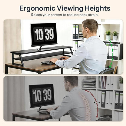 HOOBRO 2-Tier Dual Monitor Stand Riser, 39 Inch Large Computer Monitor Stand for 2 Monitors, Computer Monitor Riser, Desk Shelf Organizer for Office Desk, Accessories, Black BB122CJ01