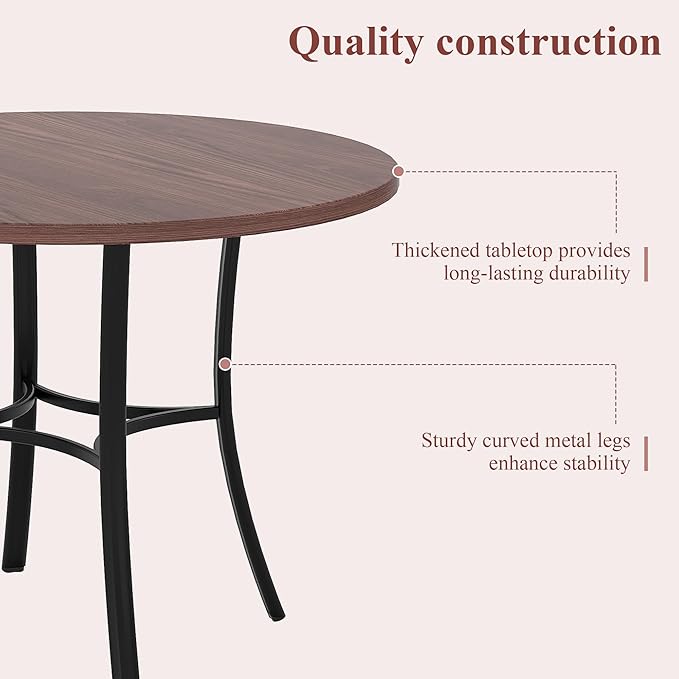VECELO 36" Round Dining Table for 4, Wood Grain Dinette with Metal Frame for Kitchen, Apartment, Home, Space-Saving, Brown