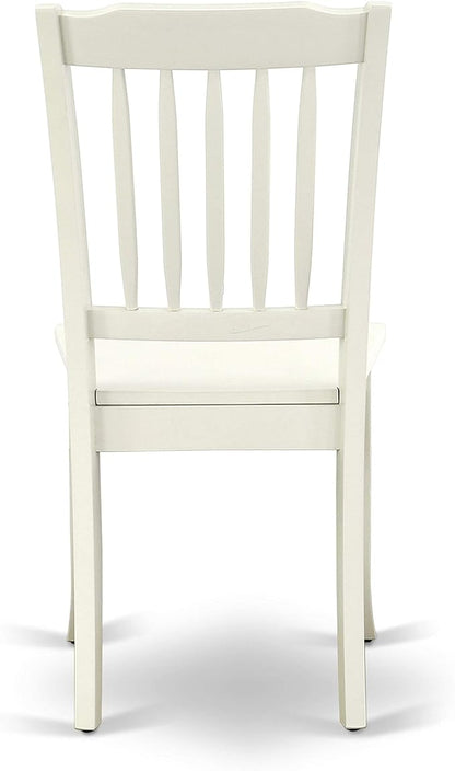 East West Furniture SUDA3-LWH-W 3 Piece Dining Room Table Set Contains a Round Dining Table with Dropleaf & Shelves and 2 Wood Seat Chairs, 42x42 Inch, Linen White