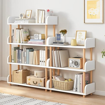 3-Tier Wooden Open Bookcase - Modern Display Bookshelf with Top Edge and Solid Wood Frame for Home and Office, Storage Cabinet, Warm White