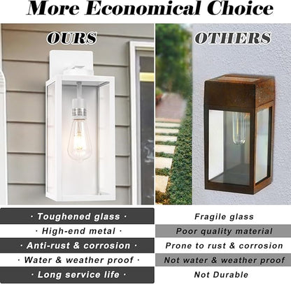 16-inch Large Outdoor Wall Light Fixture, White Exterior Wall Lantern Waterproof, Farmhouse Porch Sconce Lighting with Glass, Modern Outside Lights for House, Garage, Patio Lamp, 2 Packs