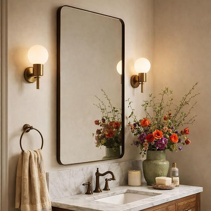 GRACTO 24x40'' Chrome Metal Framed Bathroom Mirror for Wall in Stainless Steel Rounded Rectangular Bathroom Vanity Mirrors Wall Mounted
