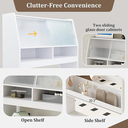 Merax Sideboard Buffet Cabinet with Foldable Dining Table, Multifunctional Cupboard with Storage Shelf and Hooks, for Small Places,Studio, Apartment