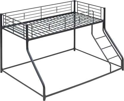Twin XL Over Queen Metal Floor Bunk Bed with Sloping Stairs and Safety Guardrails for Bedroom,Guest Rooms, No Box Spring Needed, Simple to Assemble,Black