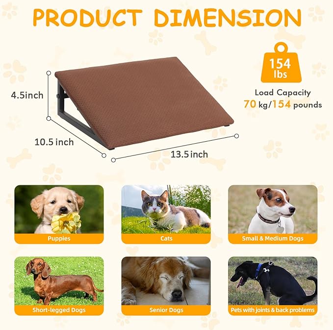 Dog Ramps for Stairs, 3 Pack Pet Ramp Stairs for Small Medium Dogs, Non-Slip Dog Pet Steps for Any Staircase with Anti-Slip Strip, Stair Ramp for Injured Elder Dogs/Cats (Brown, 3 Pack)
