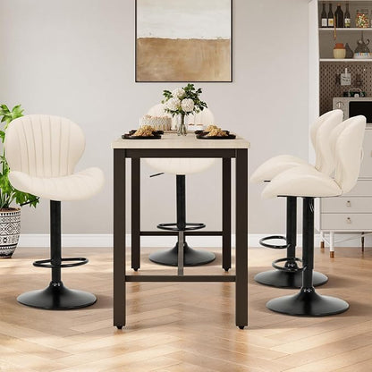 COLAMY Bar Stools Set of 2, Modern Swivel Bar Chairs, Adjustable Faux Leather Upholstered Barstools Counter Height with High Backrest for Bar, Kitchen Island, Dining Room, Beige