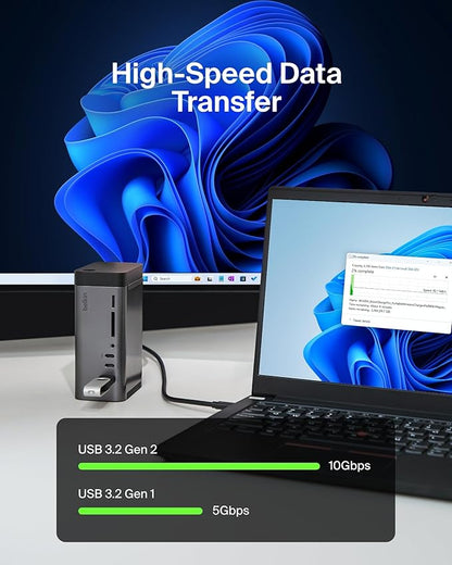 Belkin USB-C Hub, 11-in-1 Pro GaN Dock 150W, Multi-Port Docking Station w/USB-C, USB-A, Ethernet, SD, MicroSD, 3.5mm Port, 4K HDMI Ports for Triple Monitor Display - Compatible w/MacBook Pro & More