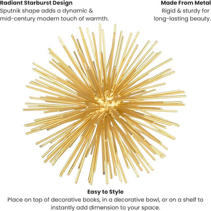 Torre & Tagus Spike Ball Gold Sphere Decor, Mid Century Modern Metal Gold Starburst for Home Decor On Shelf, Coffee Table, Wedding or Handmade Gift (4")