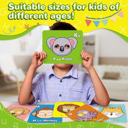 Alphabet Flash Cards,Giant ABC Animal Flash Cards for Toddler 3-5,26 Lowercase and Uppercase Letter Cards,Educational Learning Games for Kids,Preschool Kindergarten Toys