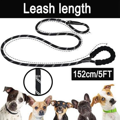 Dog Leash, 5 FT Heavy Duty Dog Leashes, Durable Premium Quality Strong Training Rope Slip Leash with Comfortable Padded Handle and Highly Reflective Threads for Small Medium and Large Dogs