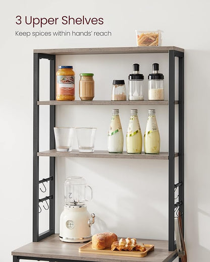 VASAGLE Coffee Bar, Baker’s Rack for Kitchen with Storage, 6-Tier Kitchen Shelves with 6 Hooks, Microwave Stand, Industrial, 15.7 x 23.6 x 65.7 Inches, Greige and Black UKKS024B02