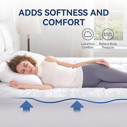 BDEUS Dual Layer 5 Inch Memory Foam Mattress Topper Twin Size, 2 Inch Gel Memory Foam Plus 3 Inch 1450 GSM Down Alternative Quilted Pillow Top Mattress Pad Cover,White