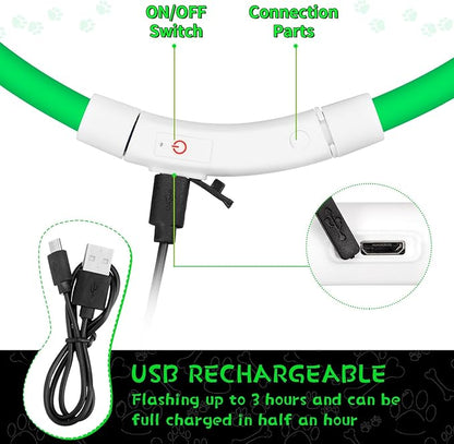 Weewooday 3 Pcs Dog Collar LED USB Rechargeable Lights Dog Necklace Collars Doggy Lights for Night Walking Adjustable Safety Lamp Pet Collars for Large Medium Small Puppy Pet(Green,Classic Style)